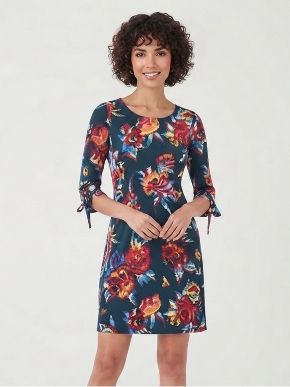 MSK Womens 3/4 Sleeve Floral Shift Dress Petite